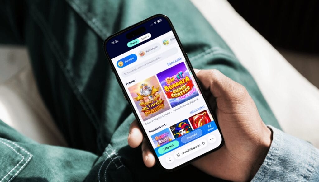 CasinoFriday mobiilissa CasinoFridayn peliaula mobiilipuhelimen näytöllä.