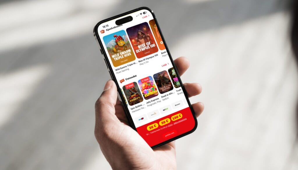 Pottila Casino mobiilissa Kuvakaappaus Pottila Casinon mobiiliversiosta puhelimella.