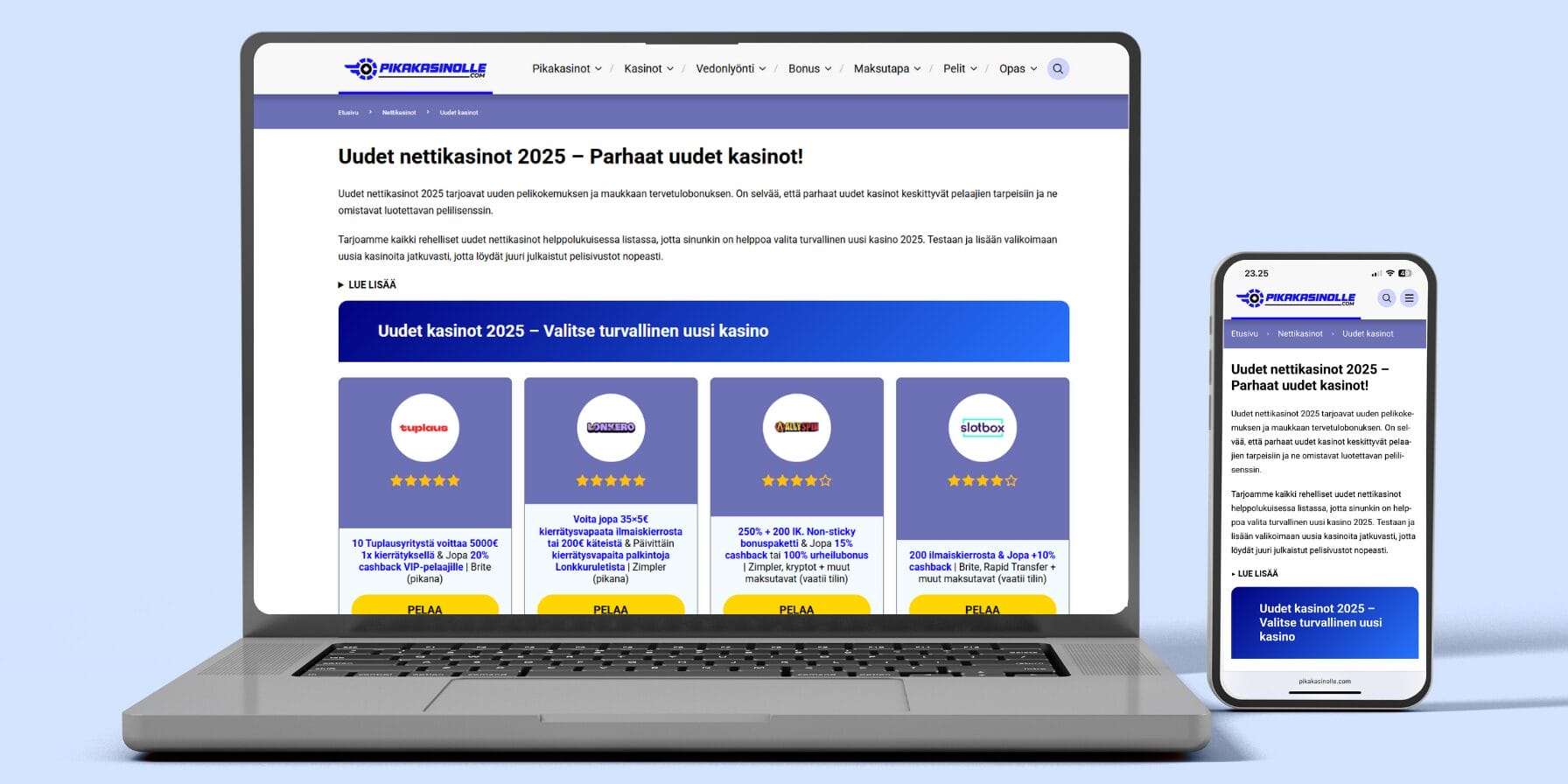 Uudet nettikasinot l&ouml;yt&auml;&auml; k&auml;tev&auml;sti pikakasinolle comista kaikilla laitteilla